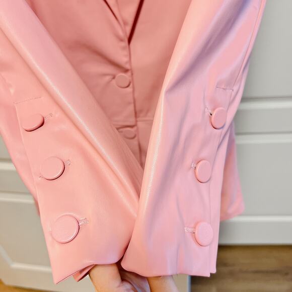 For Love & Lemons Talia Pink Faux Leather Blazer XS - Picture 8 of 8